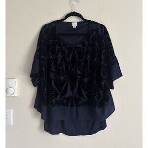 NEW NWOT Chicos 3 XL Pullover Top Blue‎ Embossed Velvet Layered Dolman Sleeve